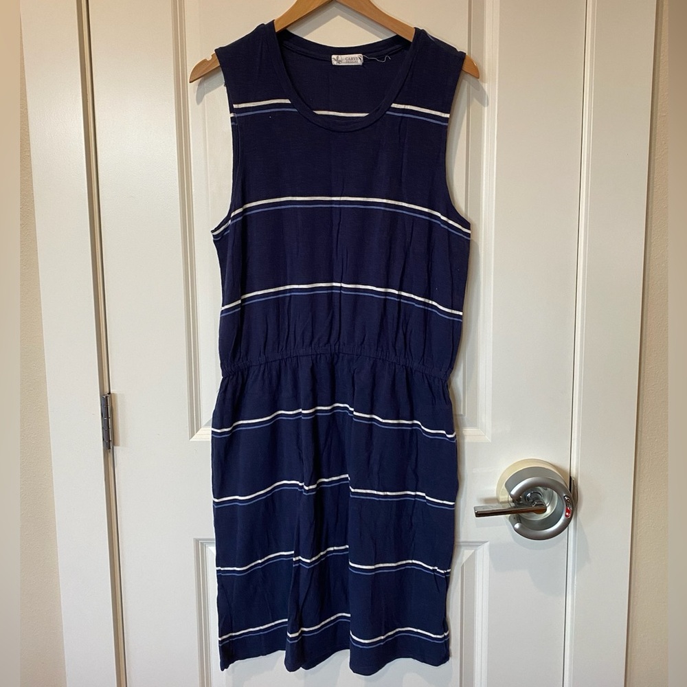 NWOT Carve Designs Camila Navy and White Striped Midi Dress Size L